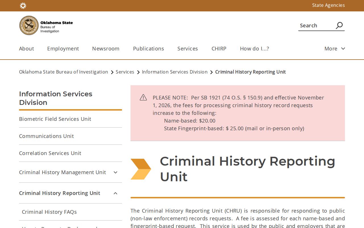Garvin County public criminal history service, separate from warrant checks